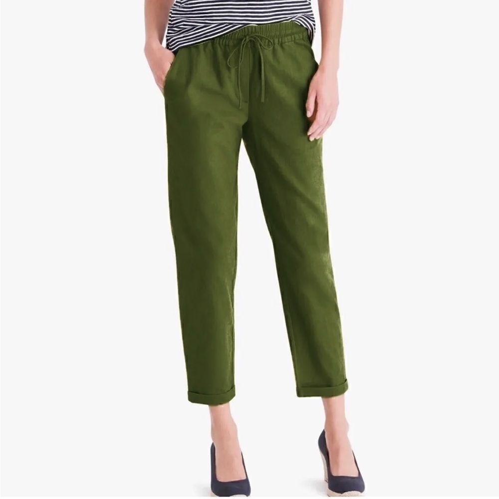 J By J.Crew Linen Cotton Drawstring Pants 00 Green Excellent Condition